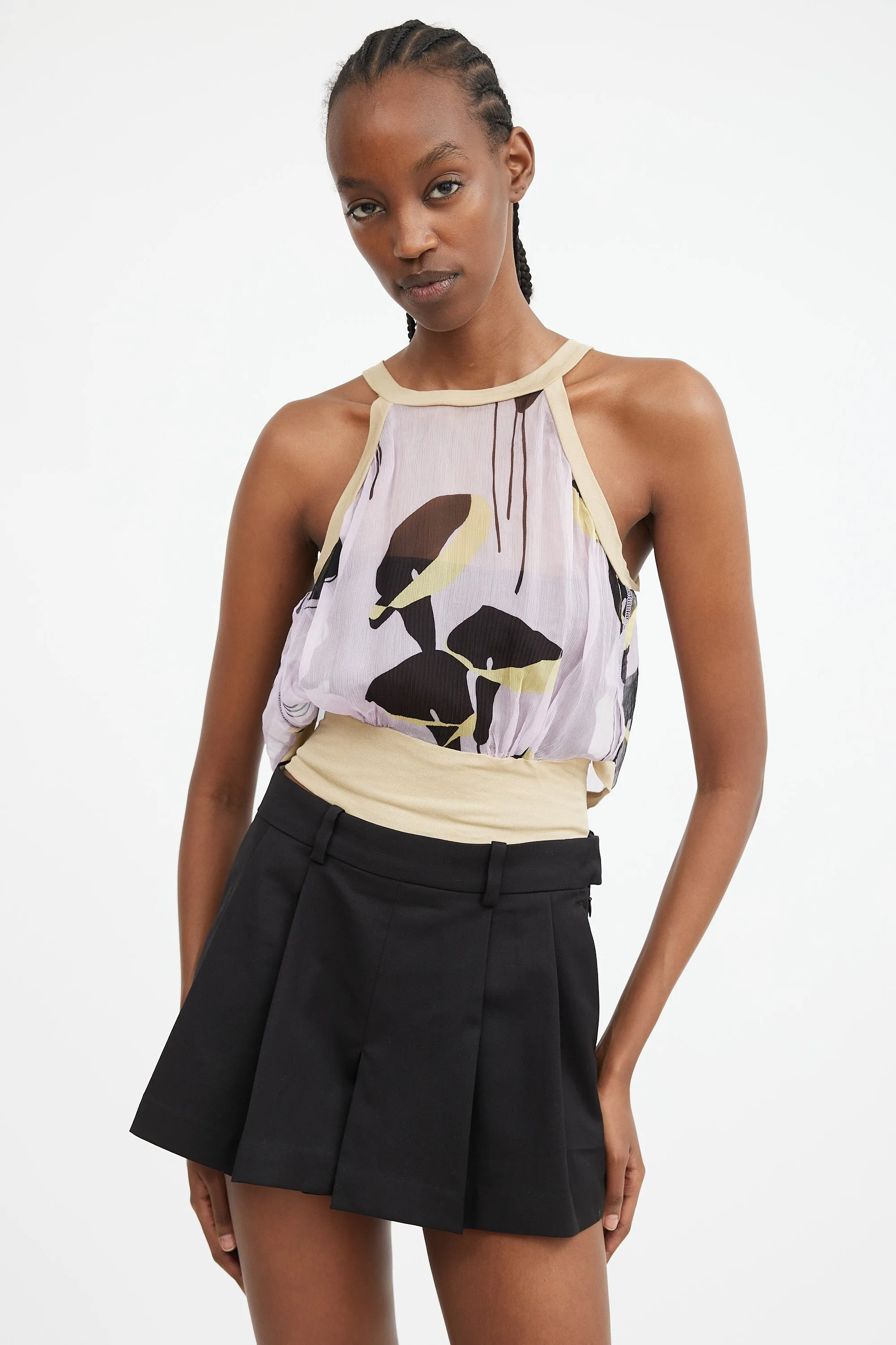 Purple & Multicolour Sheer Printed Cutout Top