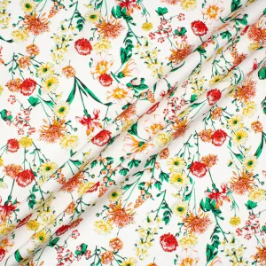 Red, Orange & Yellow Floral Printed White Luxury Cotton