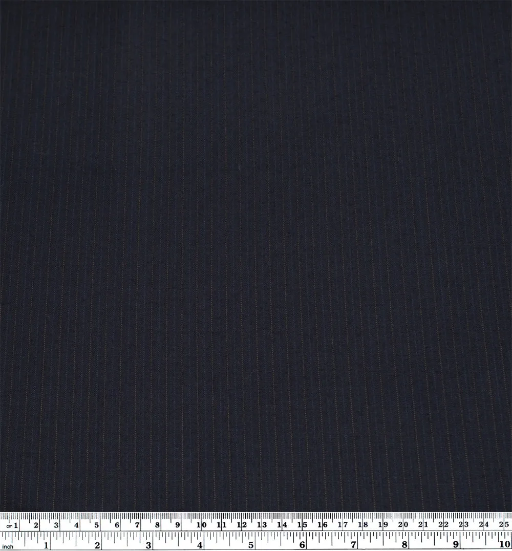 Remnant - 1.7m - Deadstock Pinstriped Wool Blend Suiting - Midnight Blue/Rust