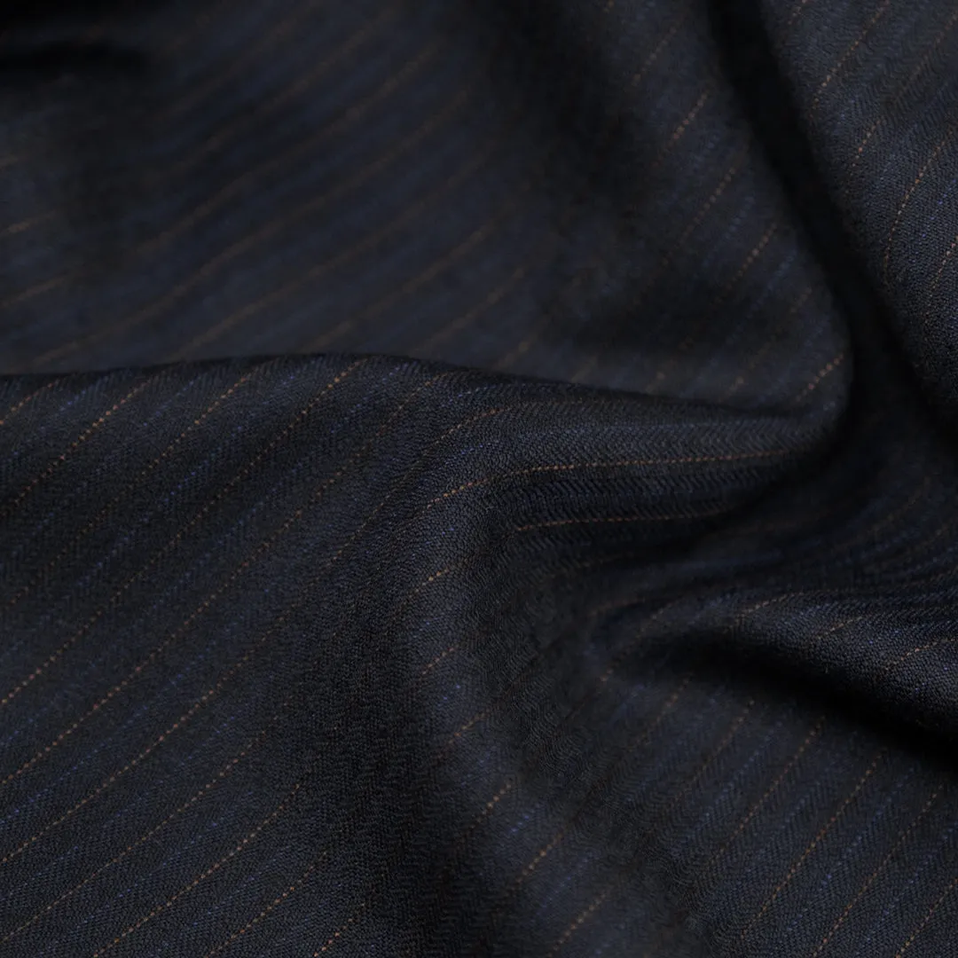Remnant - 1.7m - Deadstock Pinstriped Wool Blend Suiting - Midnight Blue/Rust