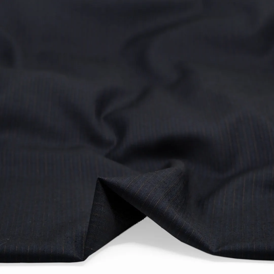 Remnant - 1.7m - Deadstock Pinstriped Wool Blend Suiting - Midnight Blue/Rust