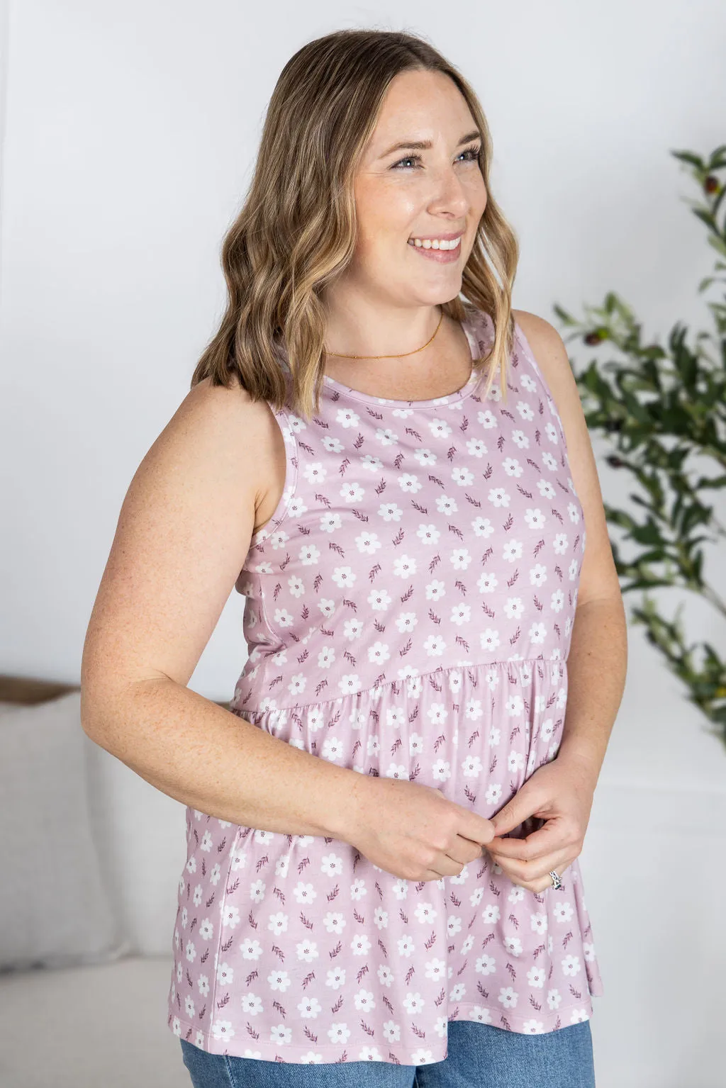 Renee Ruffle Tank Top - Pearl Pink Floral