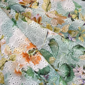Rose Garden Printed Embroidered Cotton Eyelet Sage/Peach SY