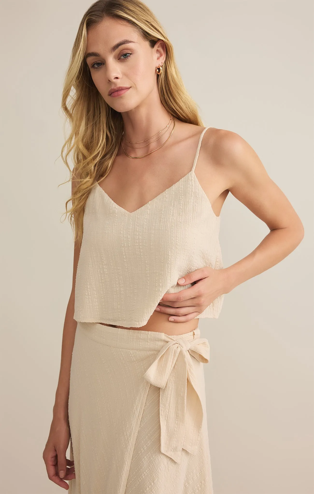 Sabel Textured Cotton Cropped Tank