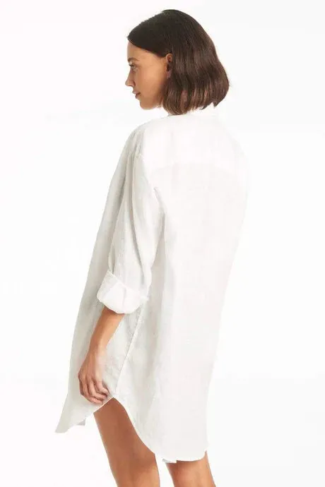Sea Level Resort Linen Cover Up in White