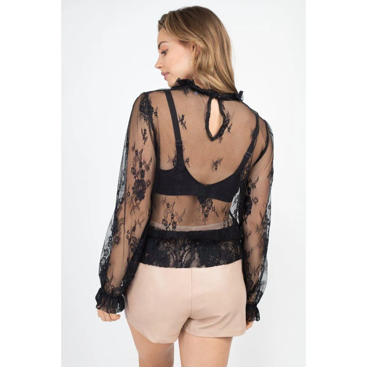 Sheer Mesh Floral Peplum Top