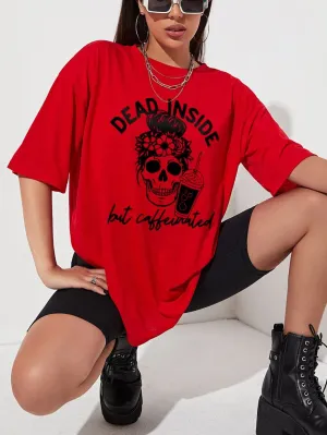 Skull And Letter Graphic Drop Shoulder Tee