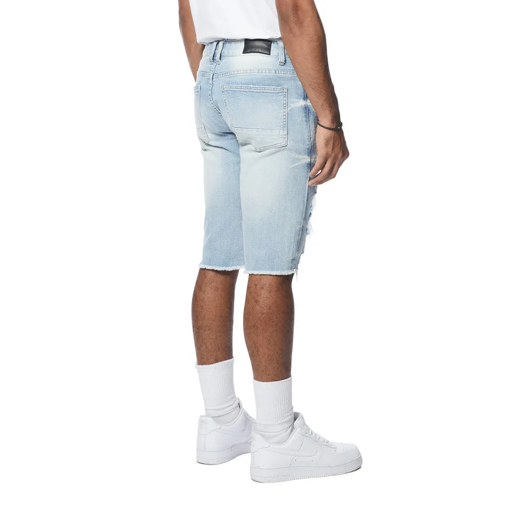 Slim Distressed Rip & Repair Jean Shorts - Santorini Blue