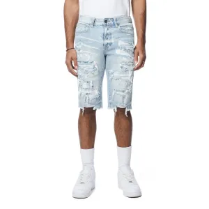 Slim Distressed Rip & Repair Jean Shorts - Santorini Blue