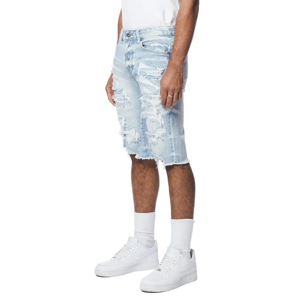 Slim Distressed Rip & Repair Jean Shorts - Santorini Blue