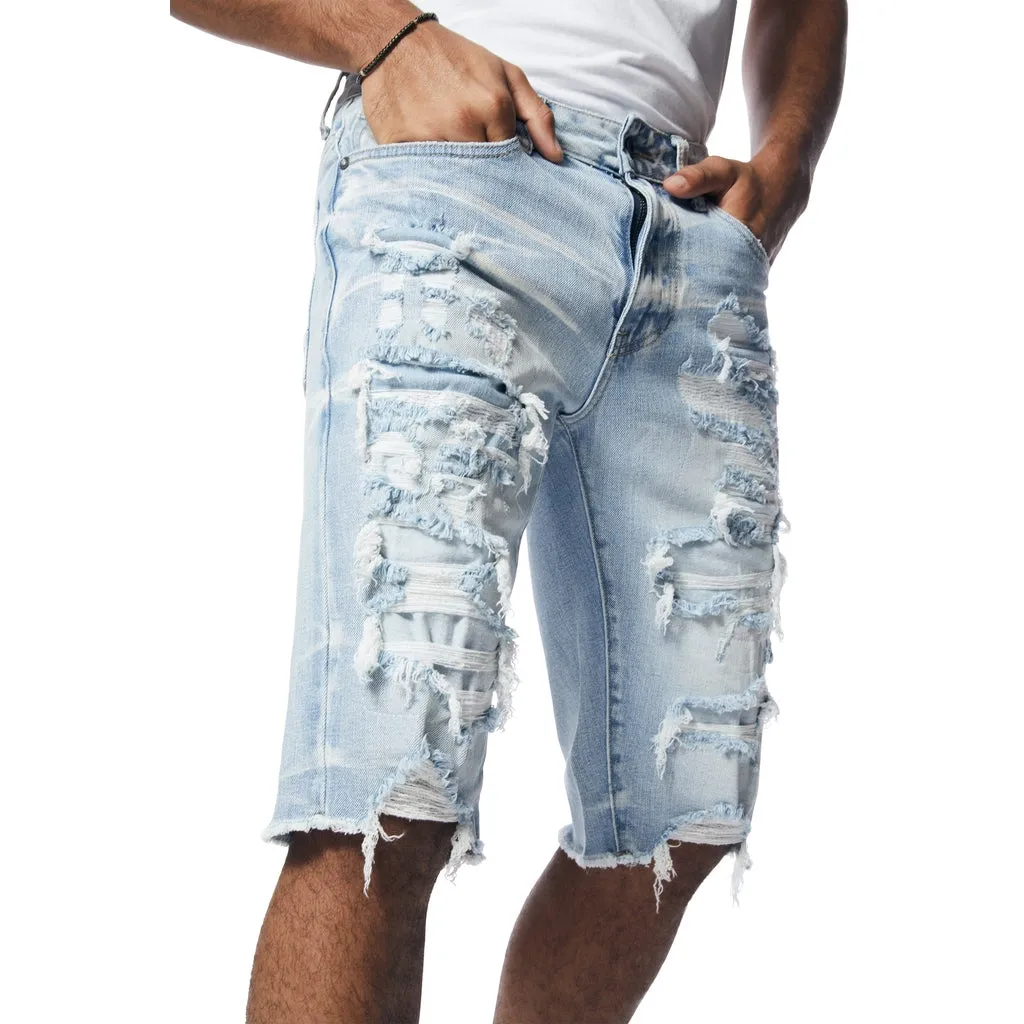 Slim Distressed Rip & Repair Jean Shorts - Santorini Blue