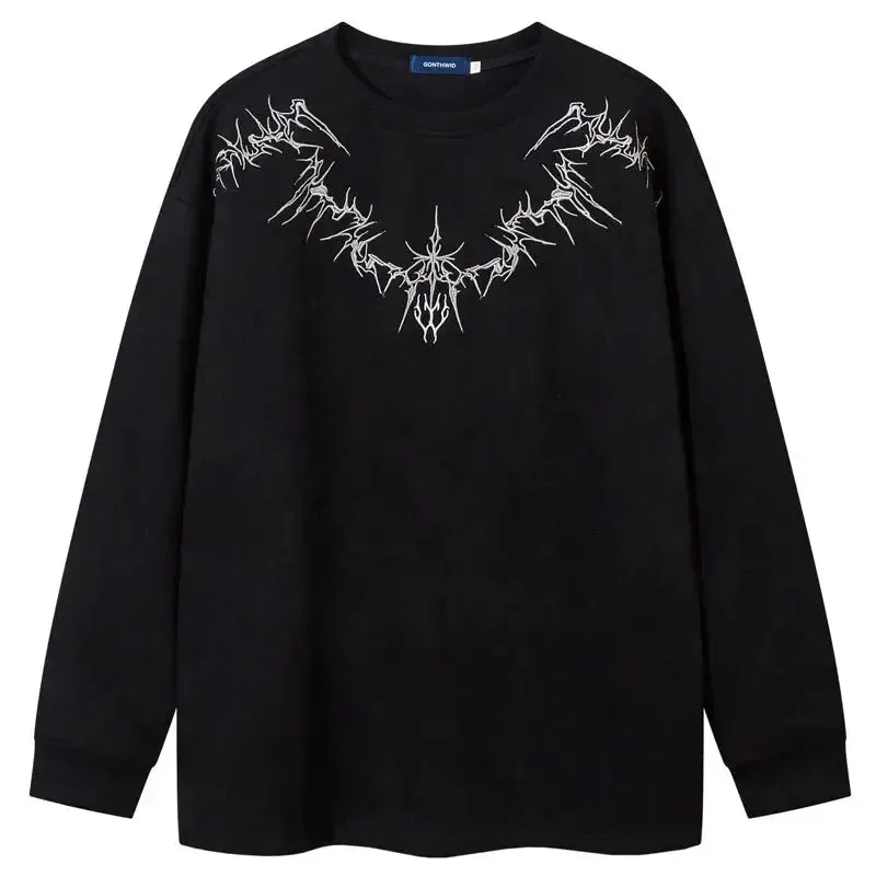 Suede Embroidered Gothic Long Sleeve Shirt