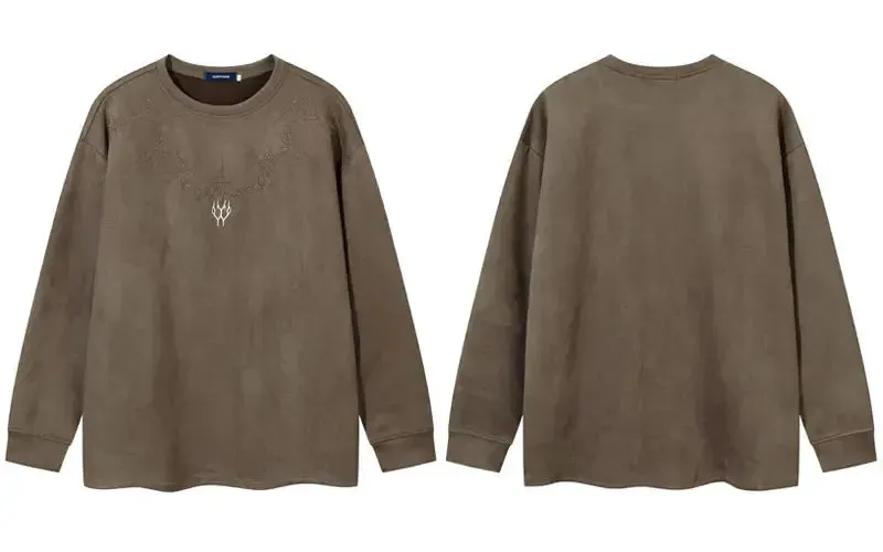 Suede Embroidered Gothic Long Sleeve Shirt
