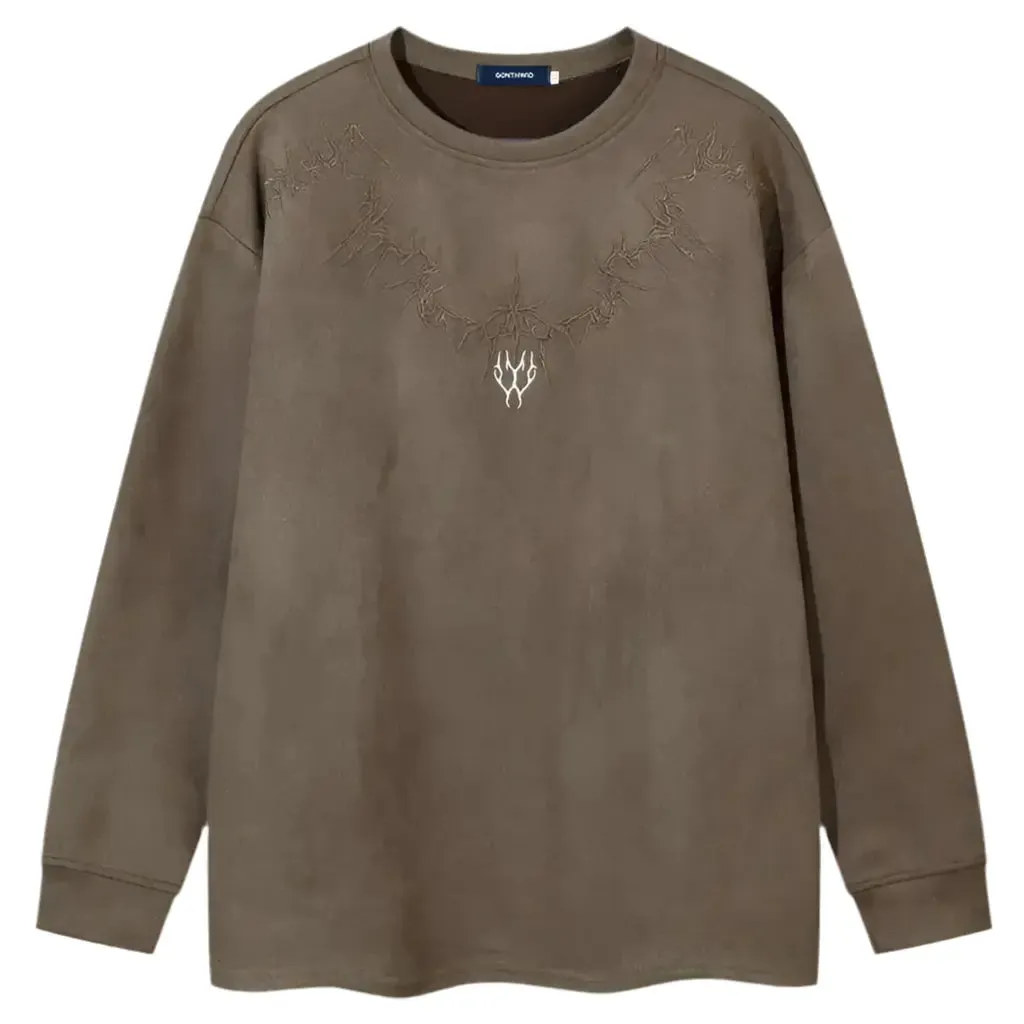 Suede Embroidered Gothic Long Sleeve Shirt
