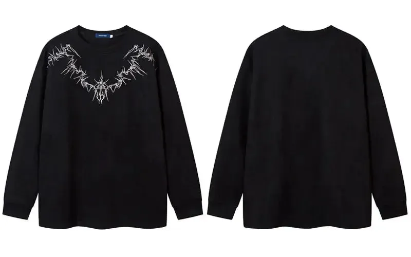 Suede Embroidered Gothic Long Sleeve Shirt