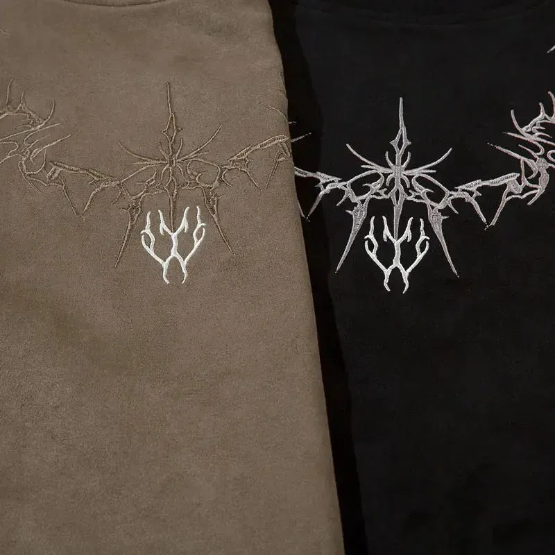 Suede Embroidered Gothic Long Sleeve Shirt