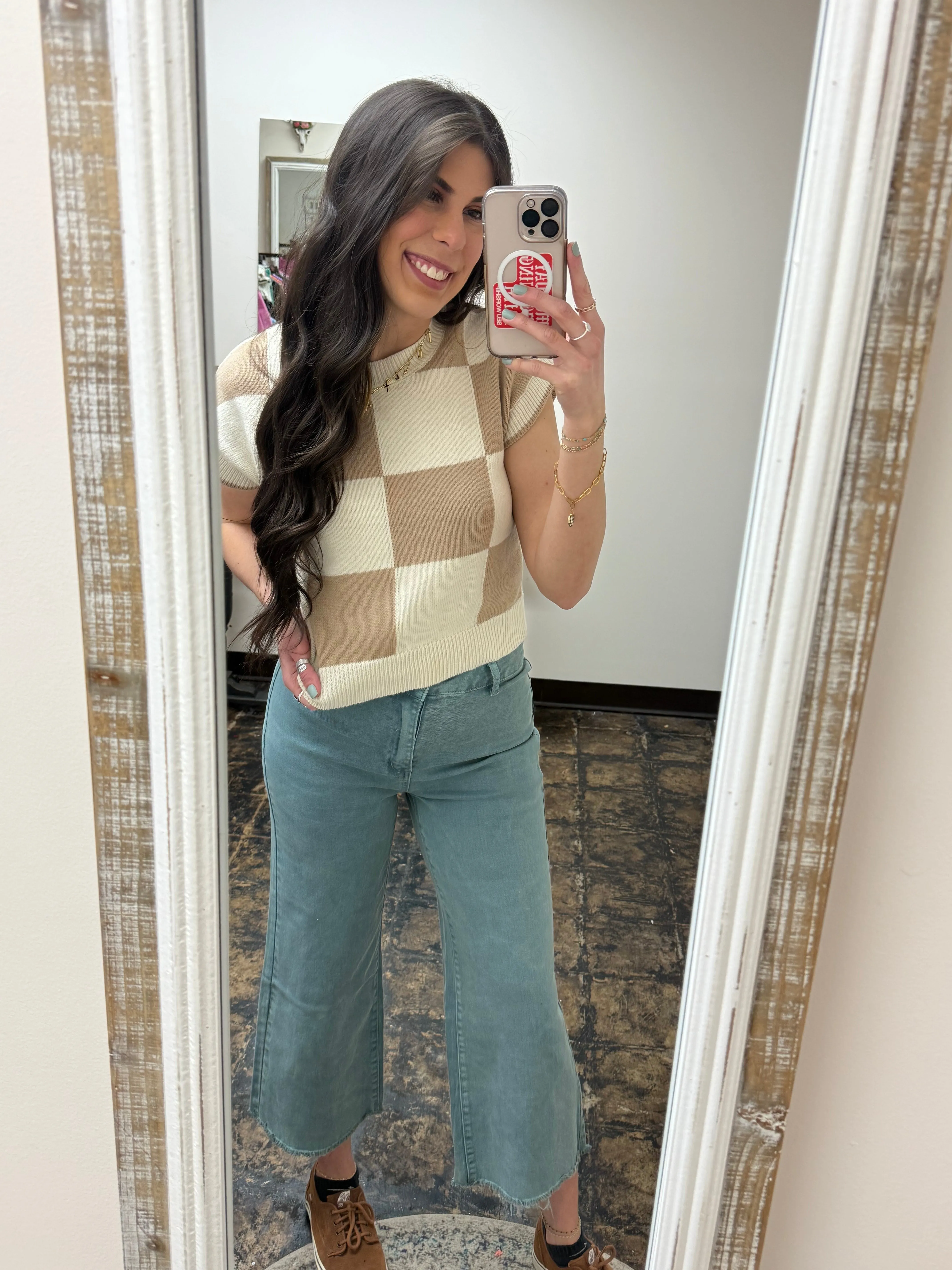 The Kristi Acid Wash Cropped Pants - Teal