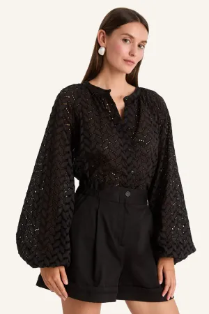 Tiana Eyelet Top in Black