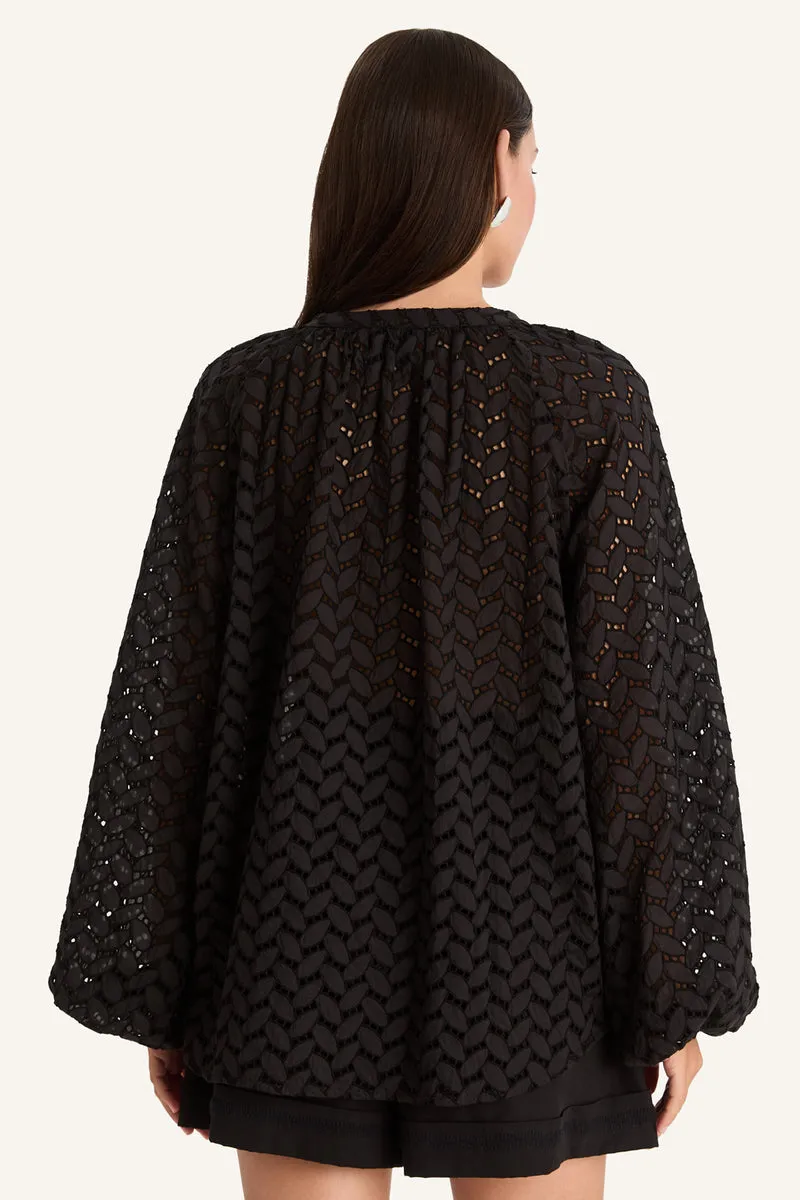 Tiana Eyelet Top in Black