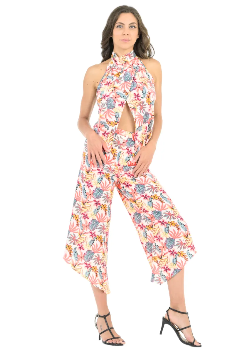 Tropical Pastel Asymmetric Cropped Pants