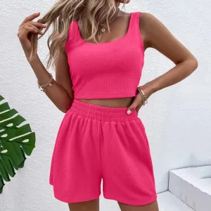 Tweedelige Set - Retro Chic - Mouwloos Topje en Short met Wijde Pijpen - Katoen Polyester - Voor Lente/Zomer