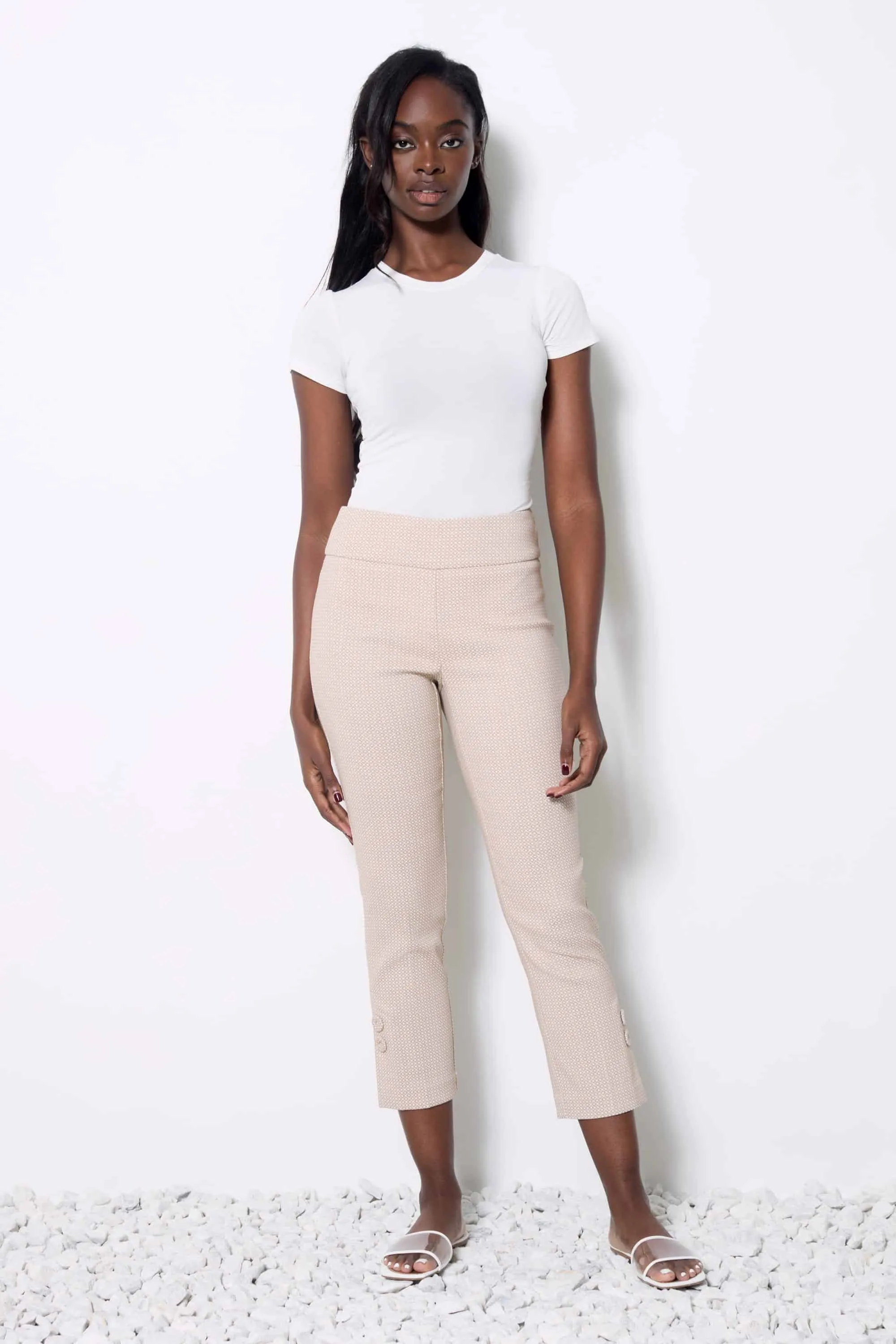 UP! Panama Textured Techno Cropped Pant - Textured Beige Panama Print