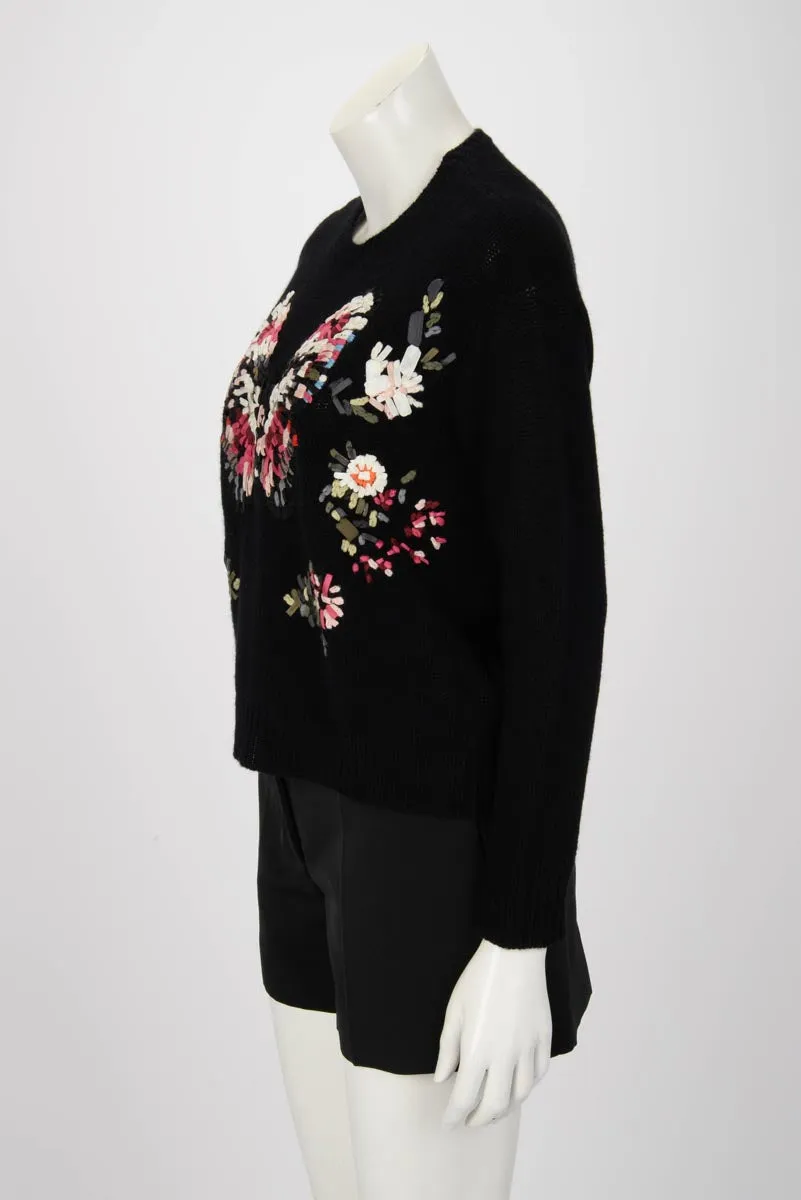 Valentino Black Wool Ribbon Embroidered Butterfly Sweater XS
