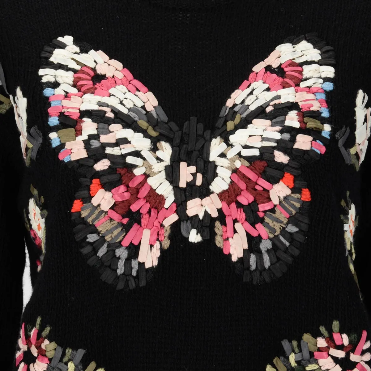 Valentino Black Wool Ribbon Embroidered Butterfly Sweater XS