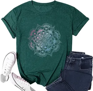 Vintage Boho Graphic Tees for Women Summer Round Neck Nature Cottagecore Tee Tops