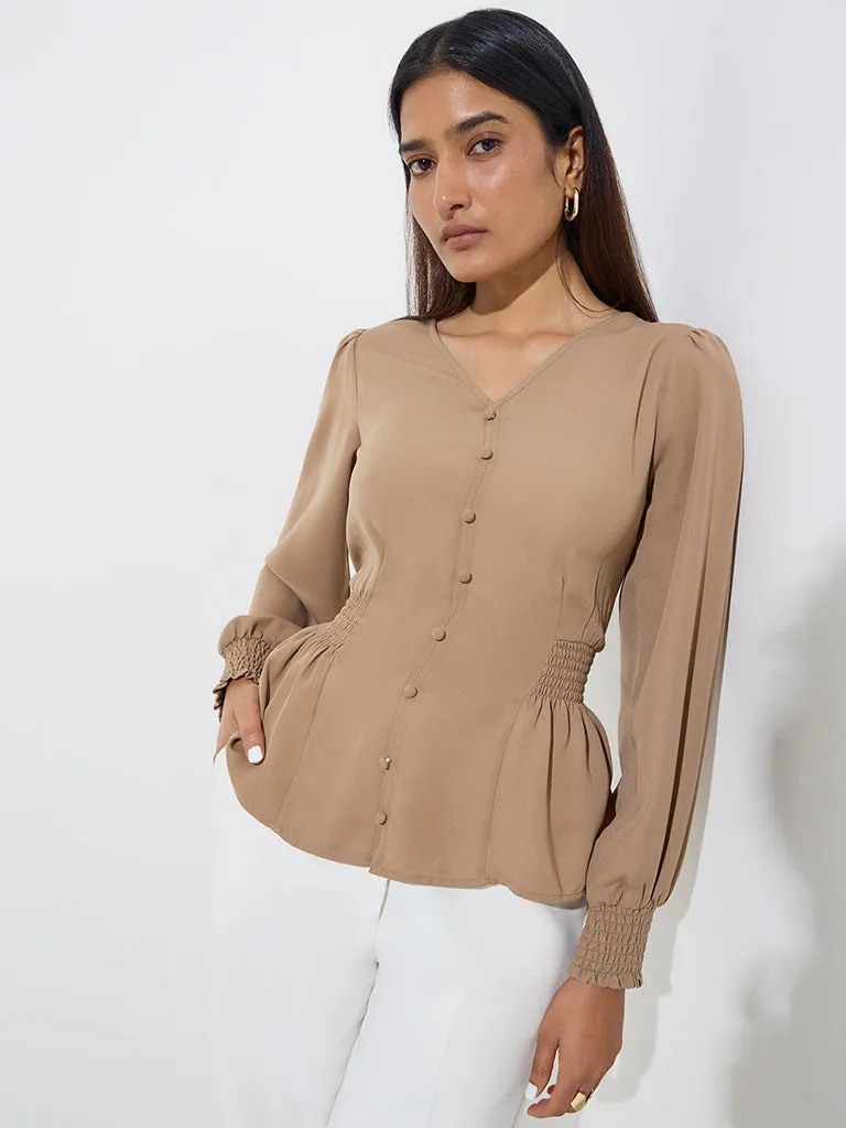 Wardrobe Brown Peplum-Style Top