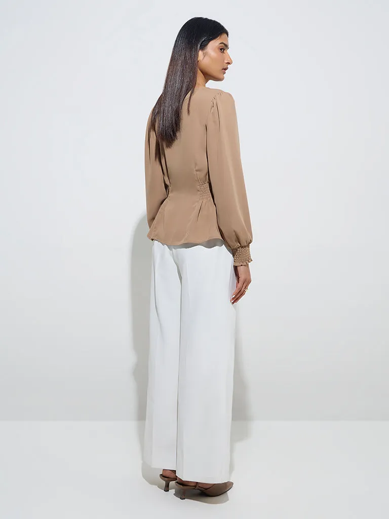 Wardrobe Brown Peplum-Style Top
