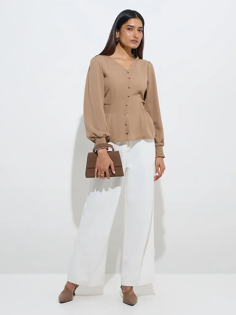 Wardrobe Brown Peplum-Style Top