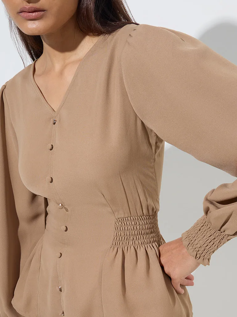 Wardrobe Brown Peplum-Style Top