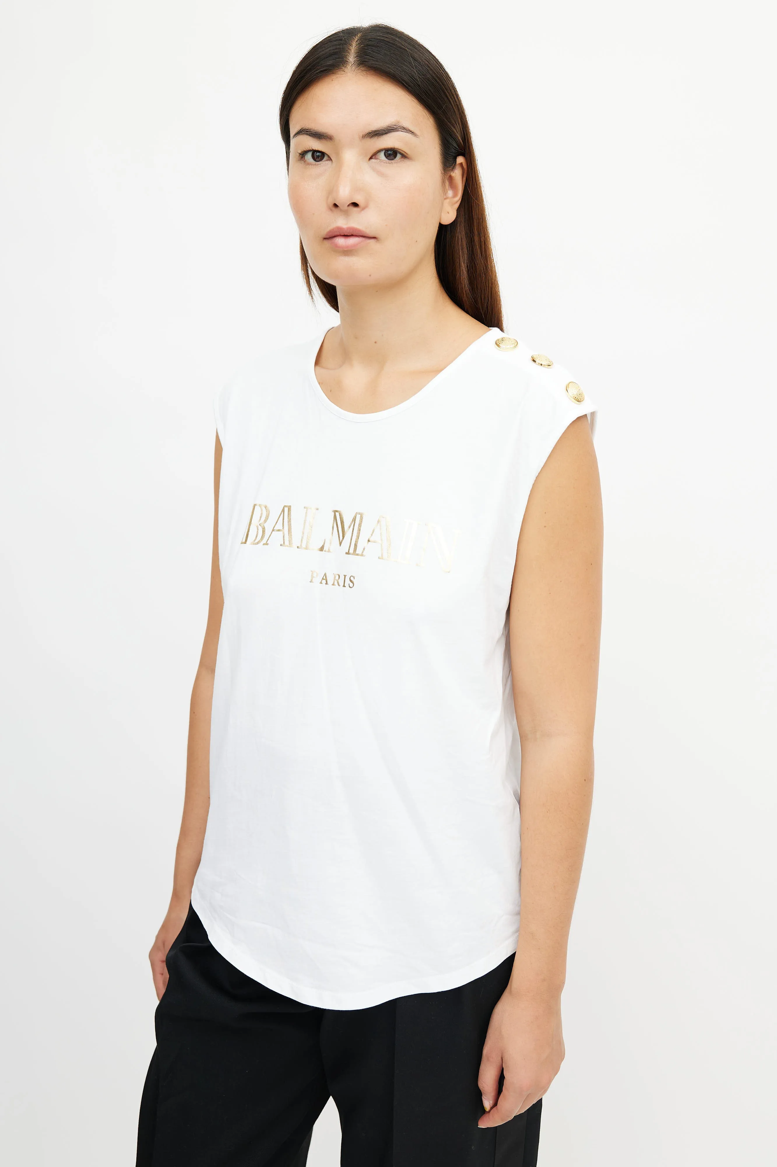 White & Gold Logo Tank Top