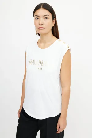White & Gold Logo Tank Top