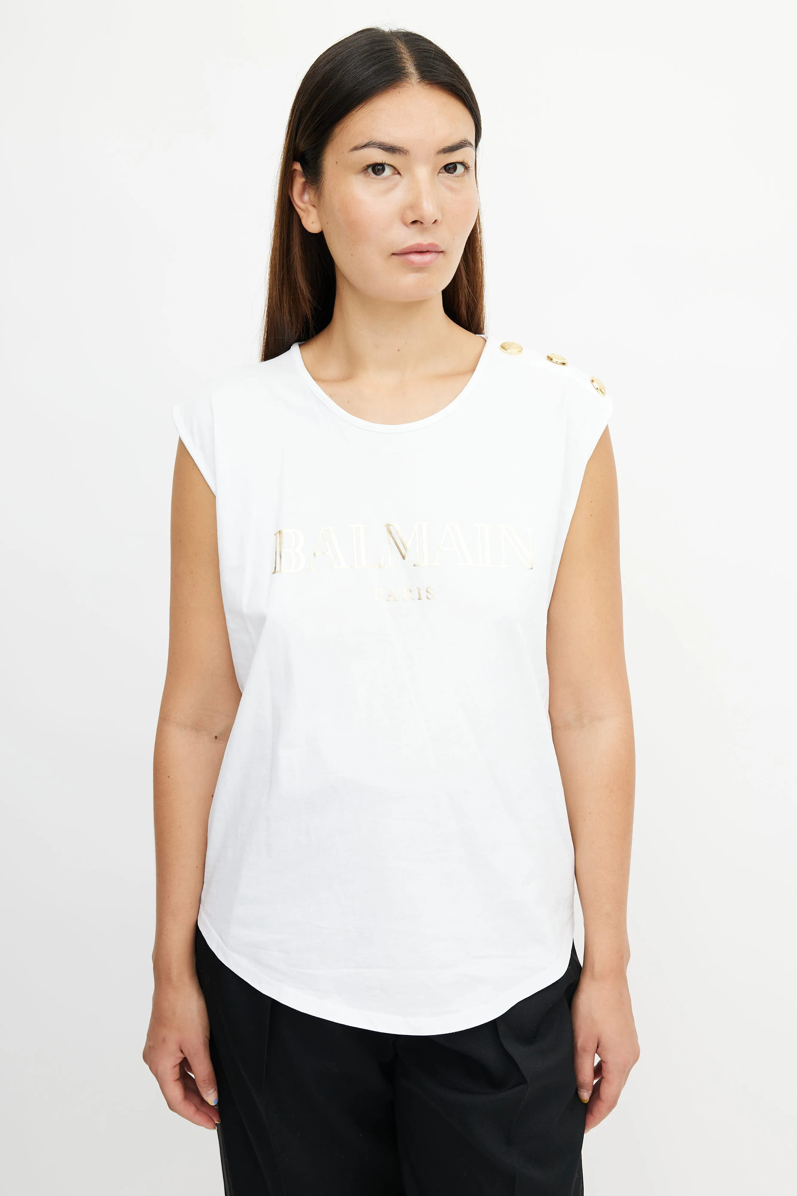 White & Gold Logo Tank Top