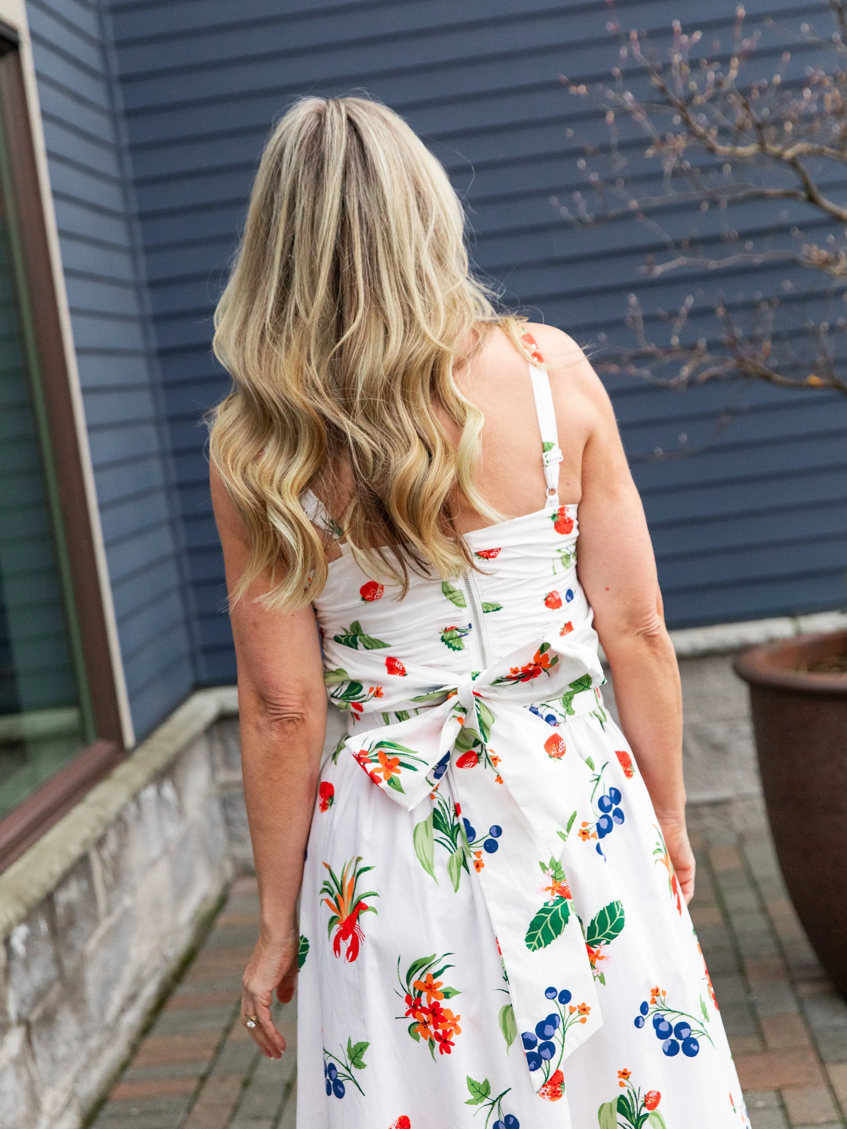 White & Red Printed Poplin Midi Skirt