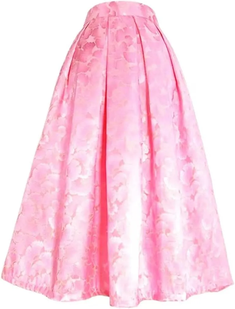 Wjnvfioo Spring Korean Women Clothes Blue Floral Print High Waist Long Midi Skirt