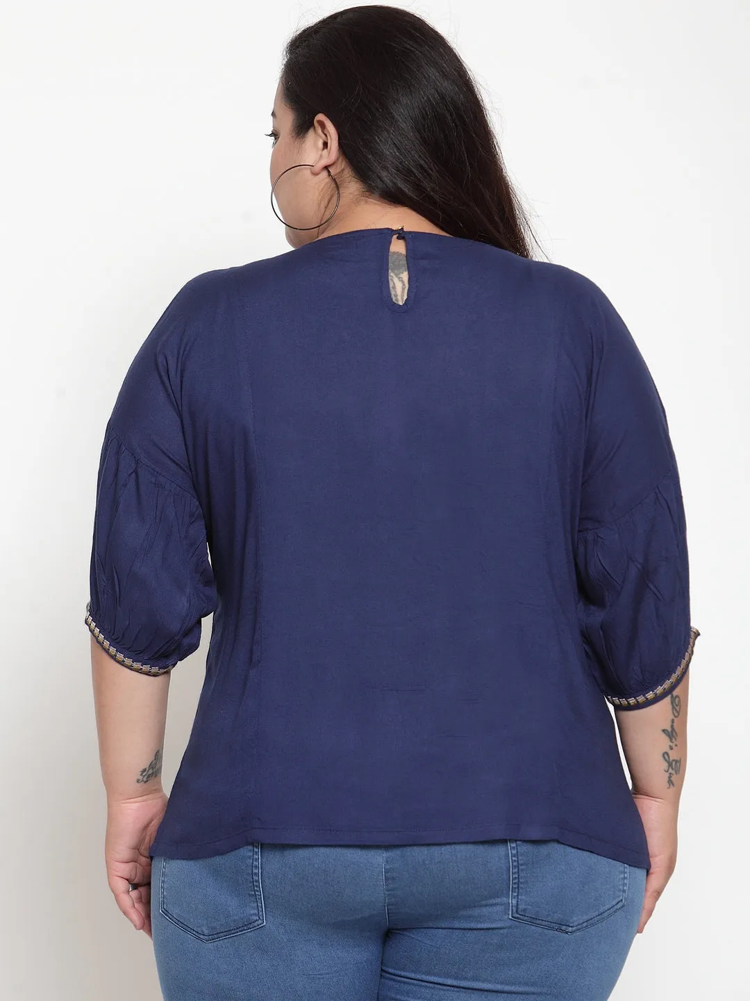 Women Blue Embroidered Top