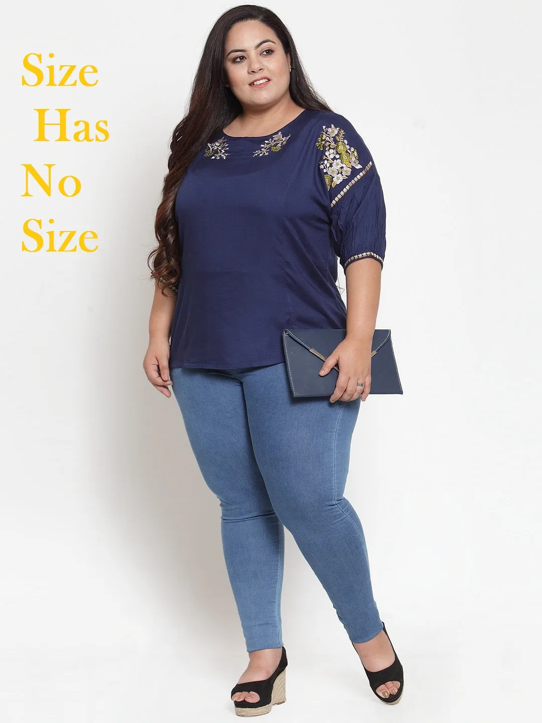 Women Blue Embroidered Top