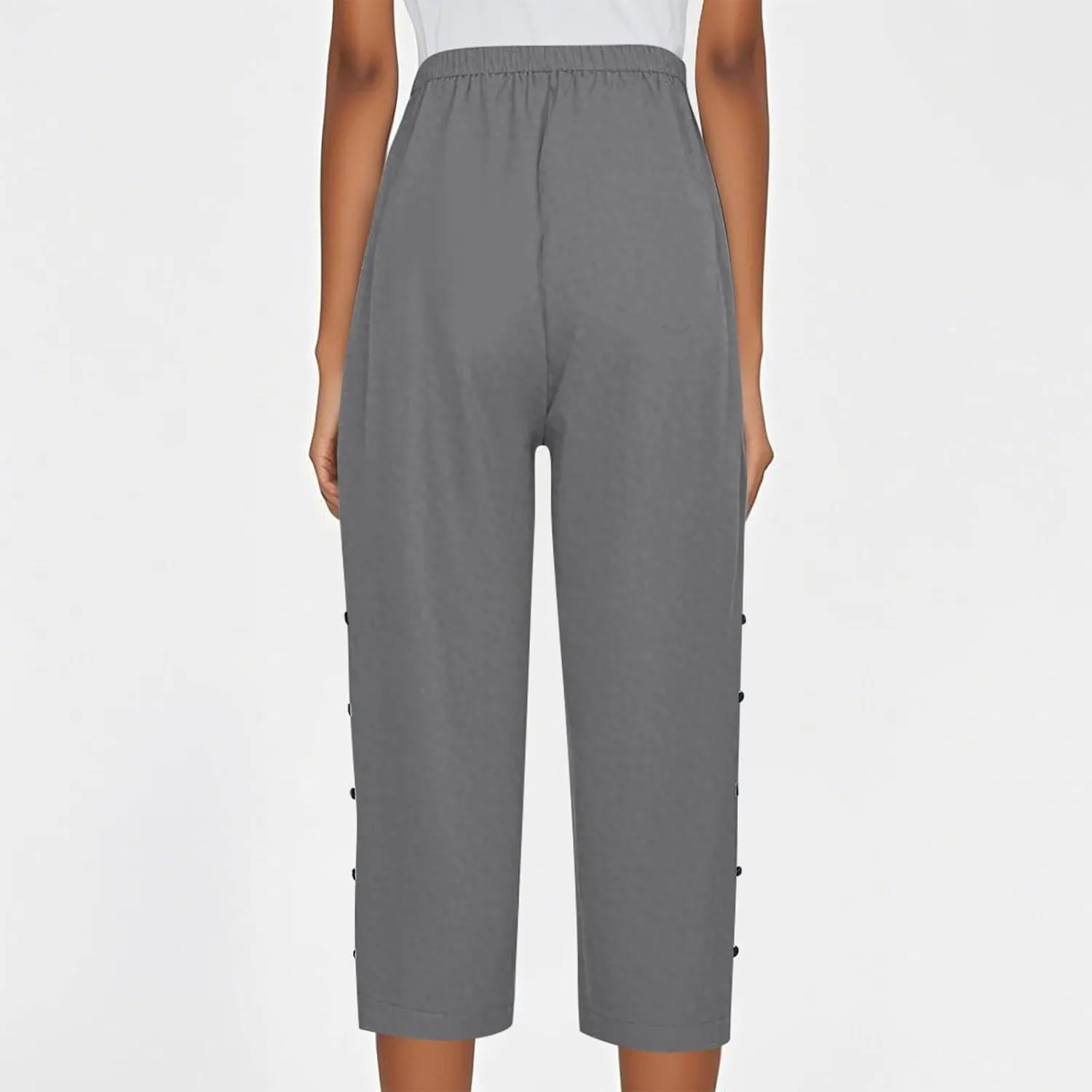 Women Linen Pants 2025 Side Button Up Casual Pants Loose Drawstring Beach Summer Lightweight Capri Trousers
