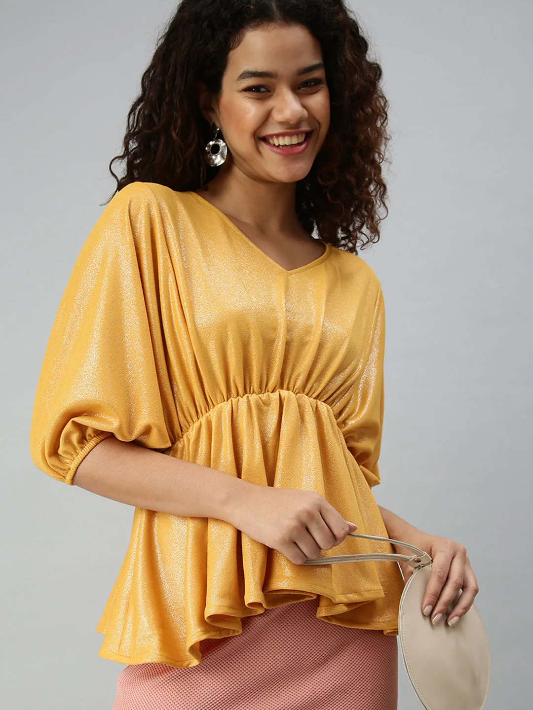 Women Mustard Cinched Waist Top