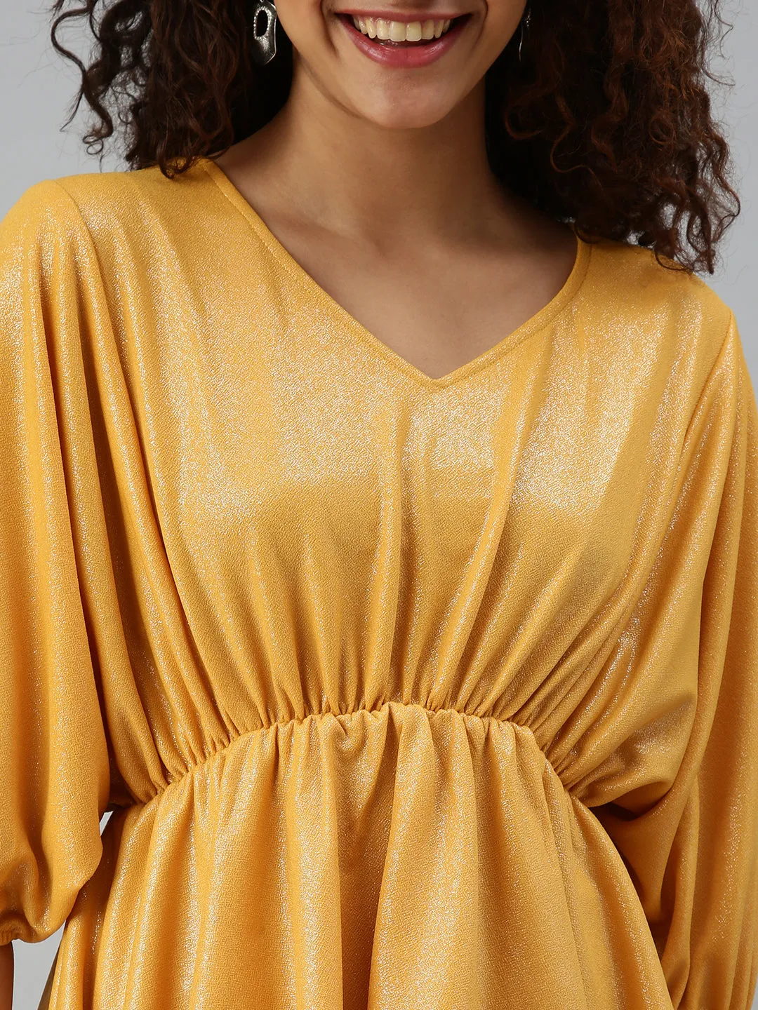 Women Mustard Cinched Waist Top