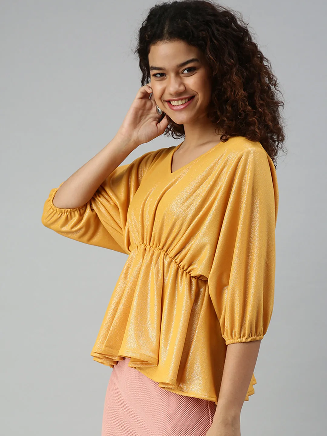 Women Mustard Cinched Waist Top