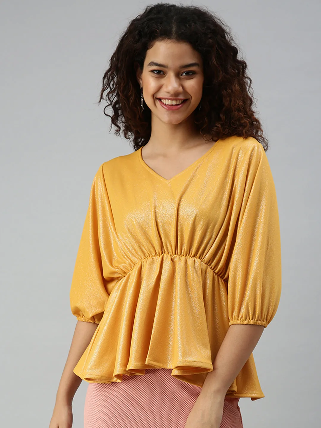 Women Mustard Cinched Waist Top