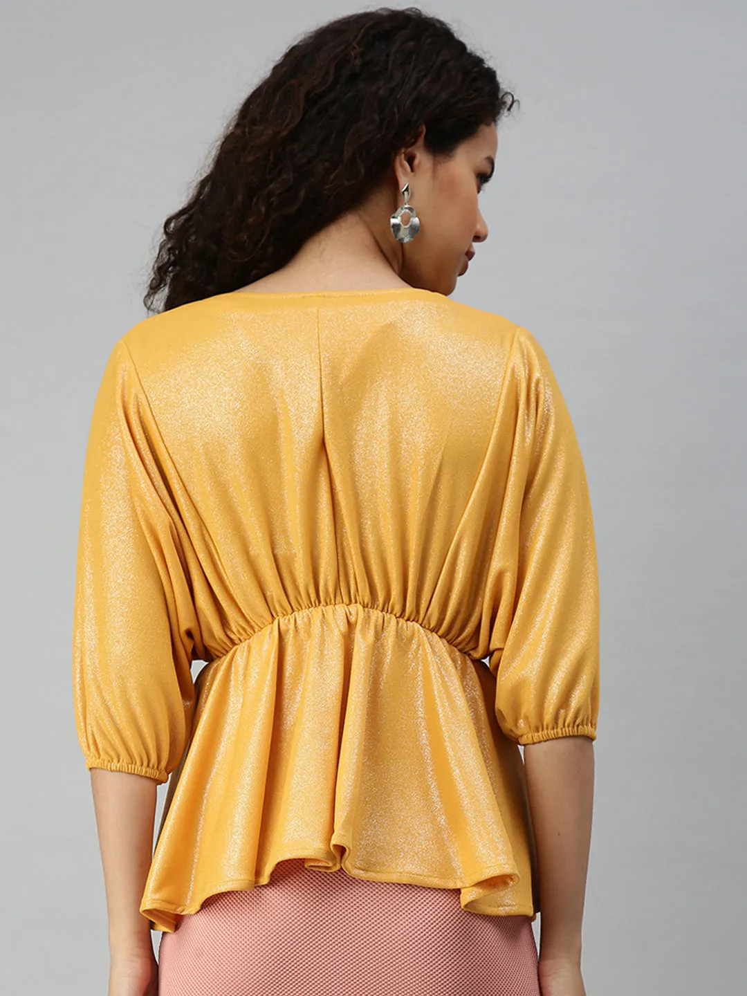 Women Mustard Cinched Waist Top