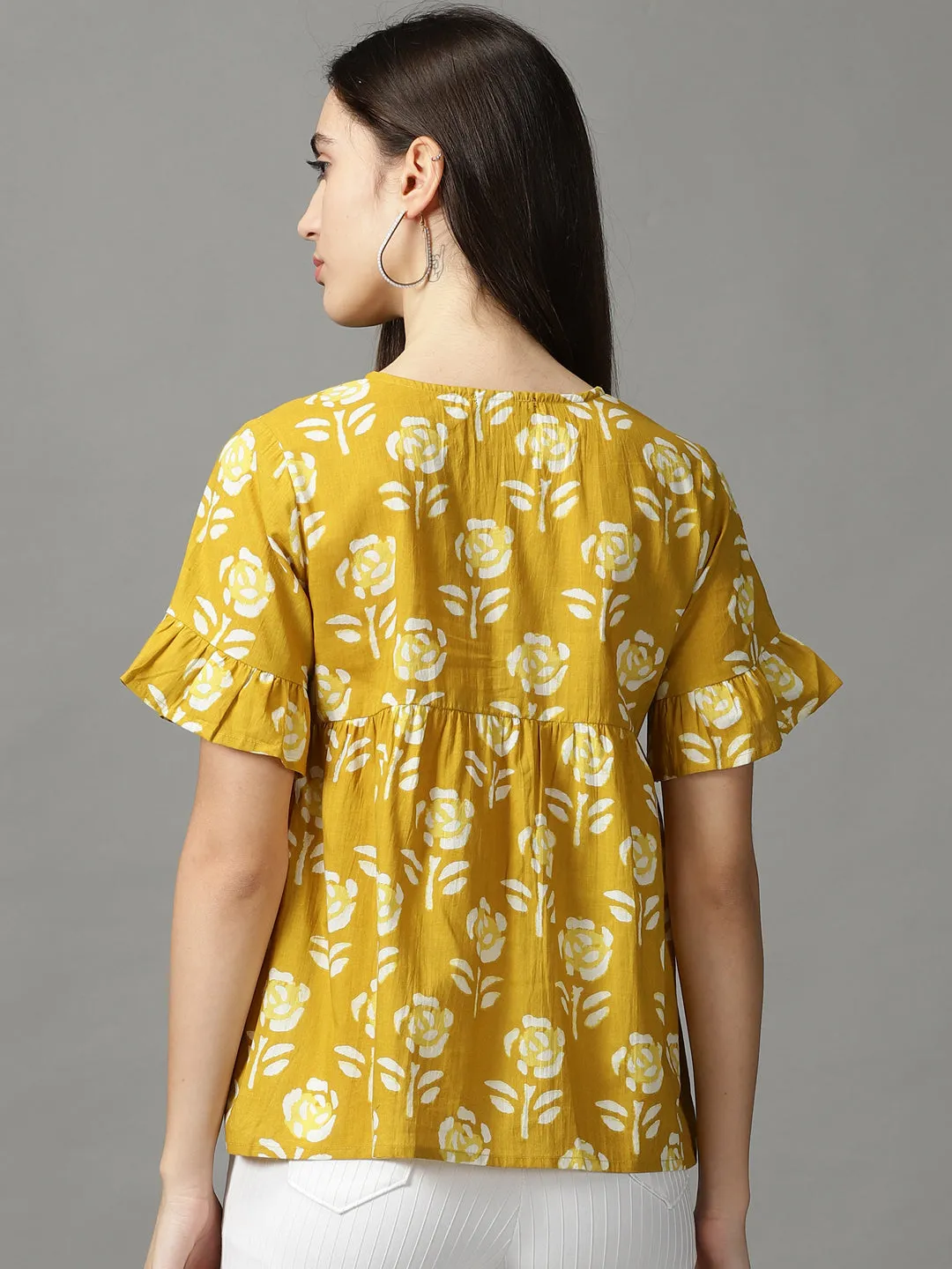 Women Mustard Floral Printed Empire Top