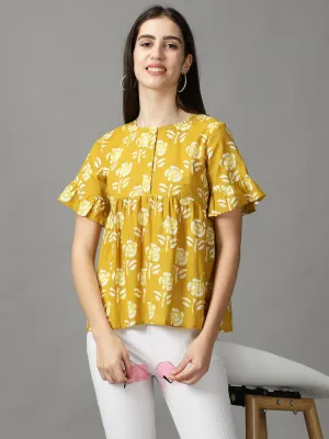 Women Mustard Floral Printed Empire Top