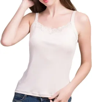 Women Silk Tank Tops Knitted Lace Camisoles Summer Sleeveless Casual Bottoming T Shirt