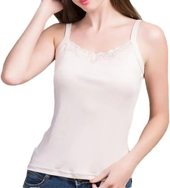 Women Silk Tank Tops Knitted Lace Camisoles Summer Sleeveless Casual Bottoming T Shirt